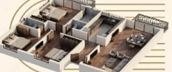 3D view of a 1,440 sq ft Swapno Kutir apartment with three bedrooms