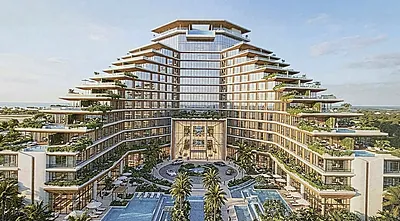 Inspiration image of a terraced tower with pools and palm gardens